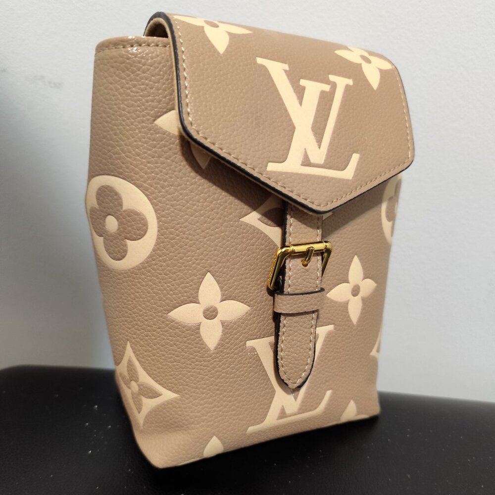 Louis Vuitton Taupe Monogram Flap Crossbody Bag with Cream Accents